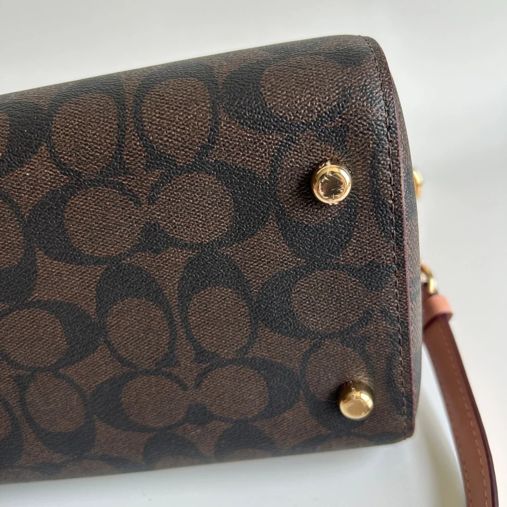 Coach Rowan Satchel Brown Pink Signature Canvas Leather Bag J2198-83607